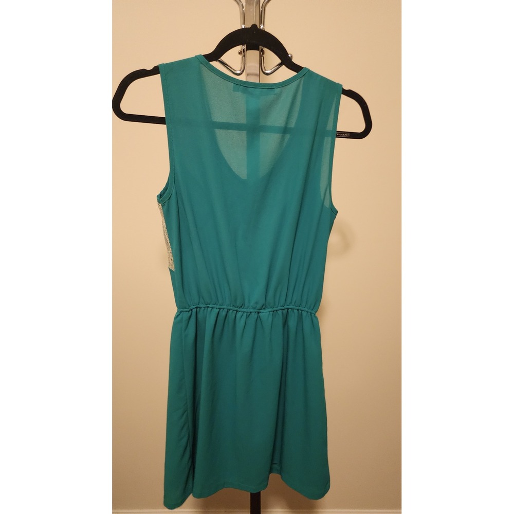 Chloe K Womens Teal Green Lace Inset Half Zip Sleeveless Mini Dress Size S - Picture 3 of 7